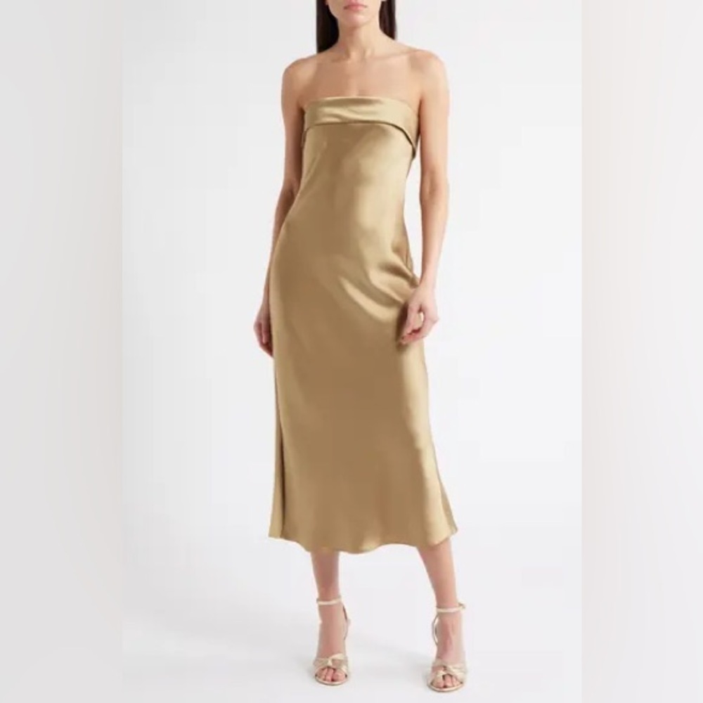 AMSALE Faye Strapless Satin Cocktail Dress B1608